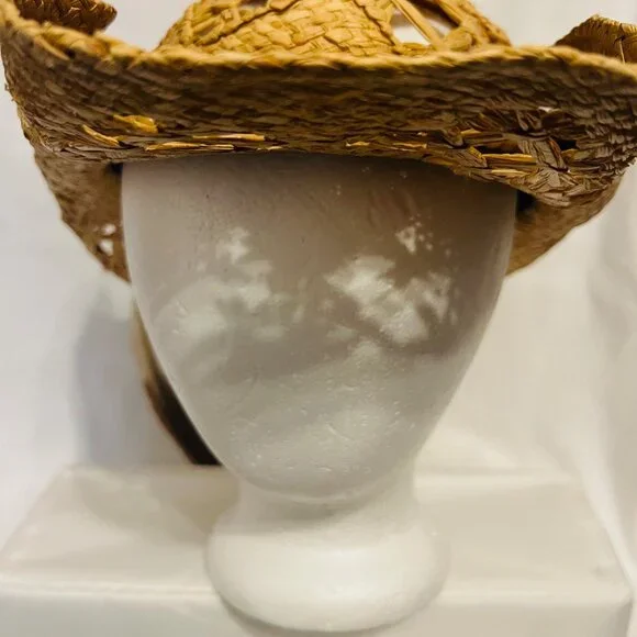 Peter Grimm Straw Cowboy Hat-Brown Beaded/Feathers-Country  display picture 3